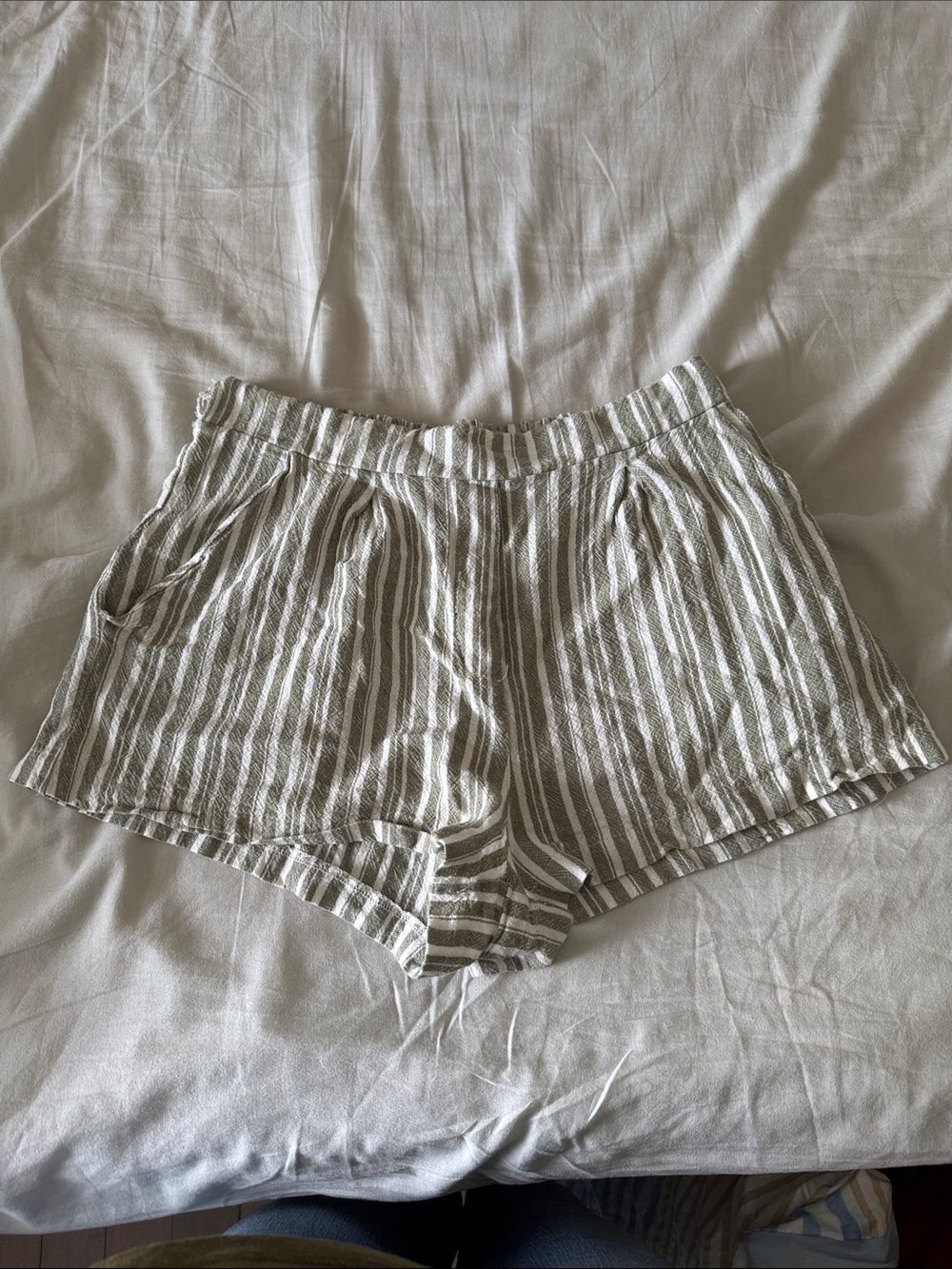 Altar'd State Taupe and White Striped Women’s Athletic Shorts